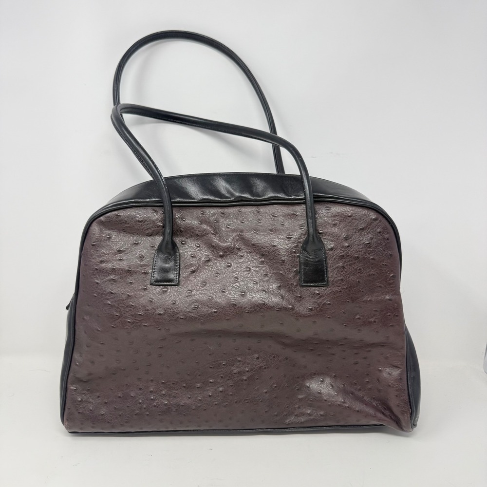 Kooba New York Ostrich Embossed Leather Satchel Shoulder Bag Brown Black